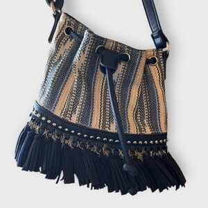 Sondra Roberts Squared Boho Fringe Bucket Bag